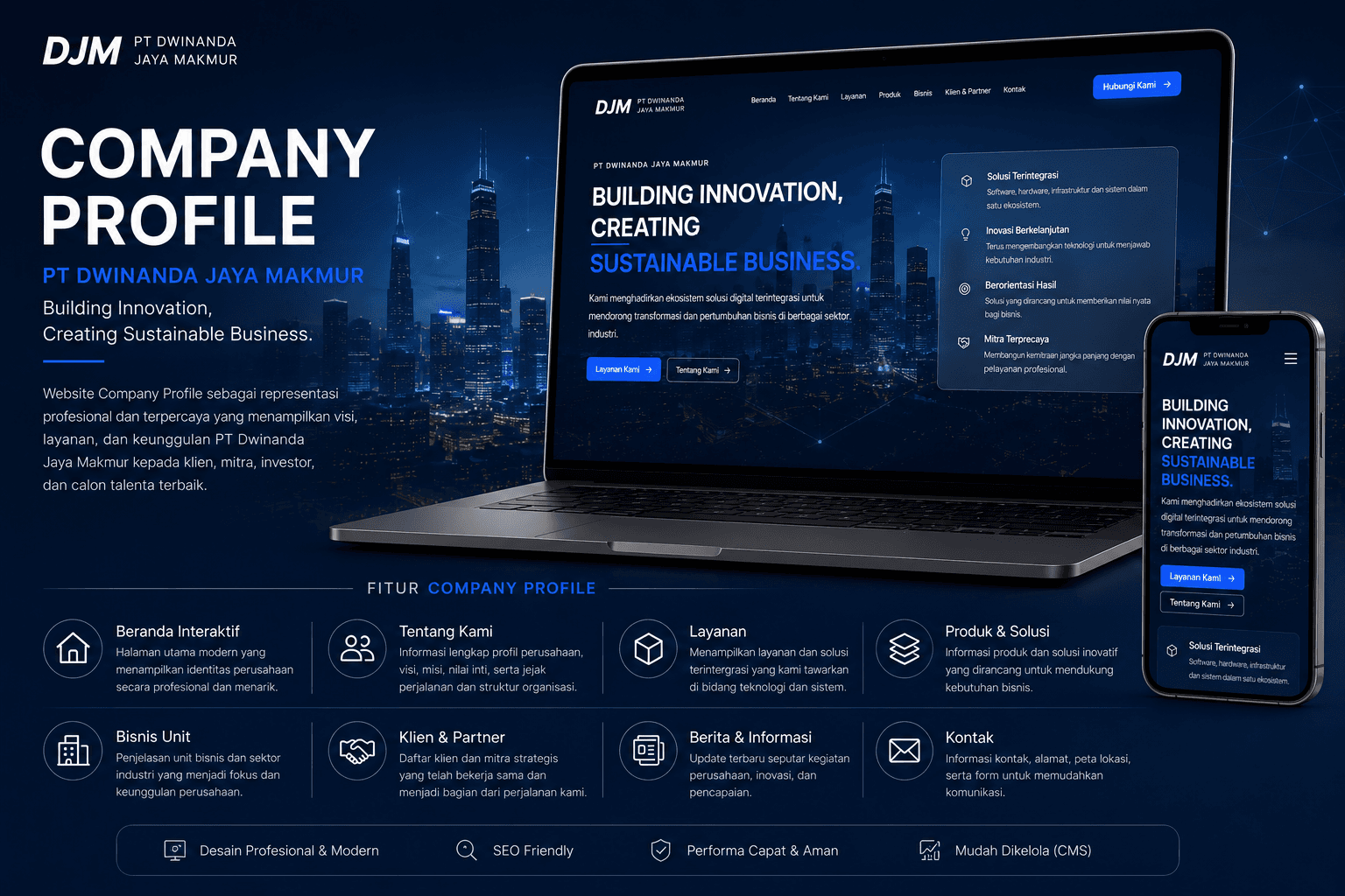 PT Dwinanda Jaya Makmur company profile website presenting brand and services