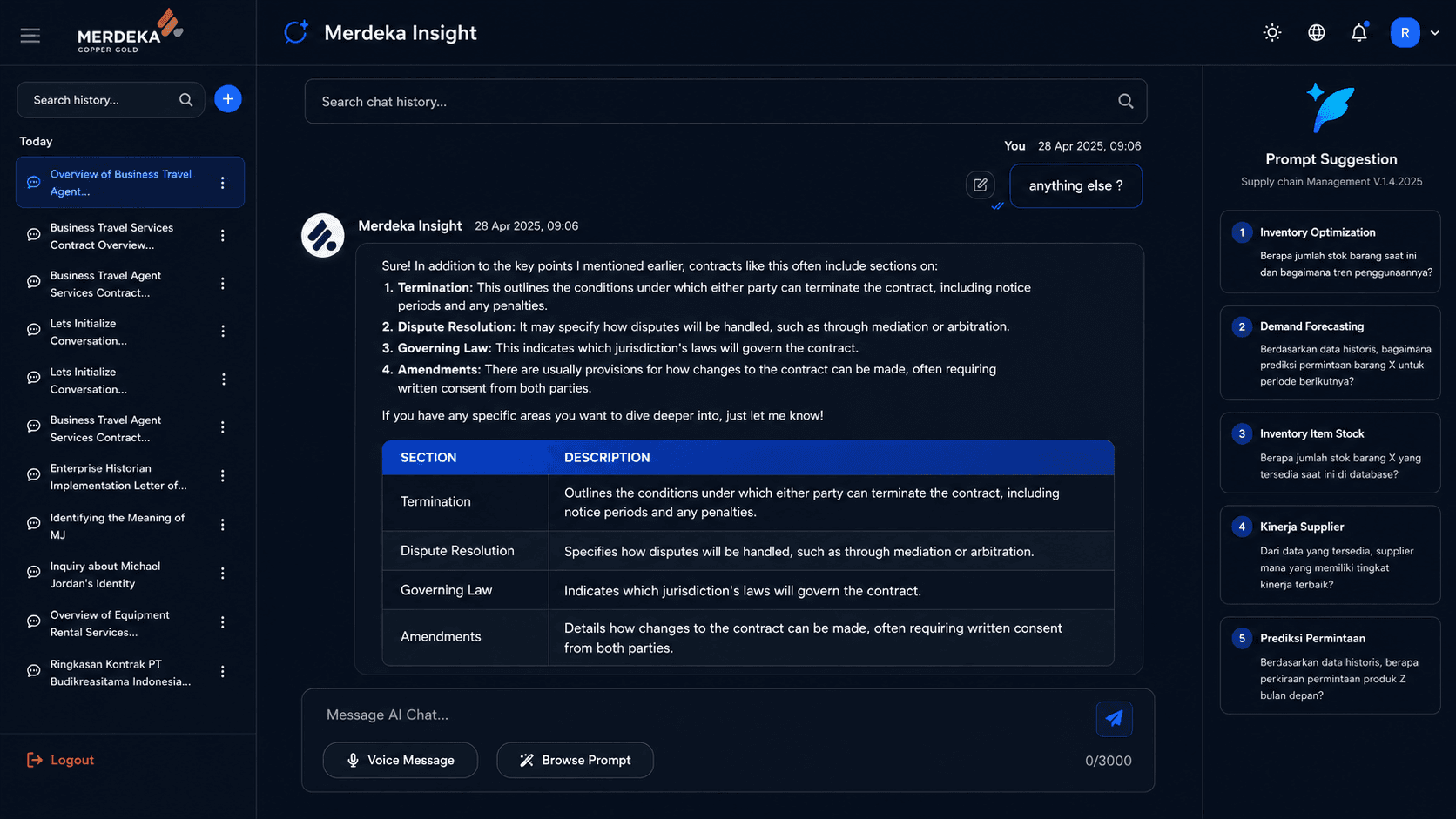 Merdeka Insight chat in dark theme