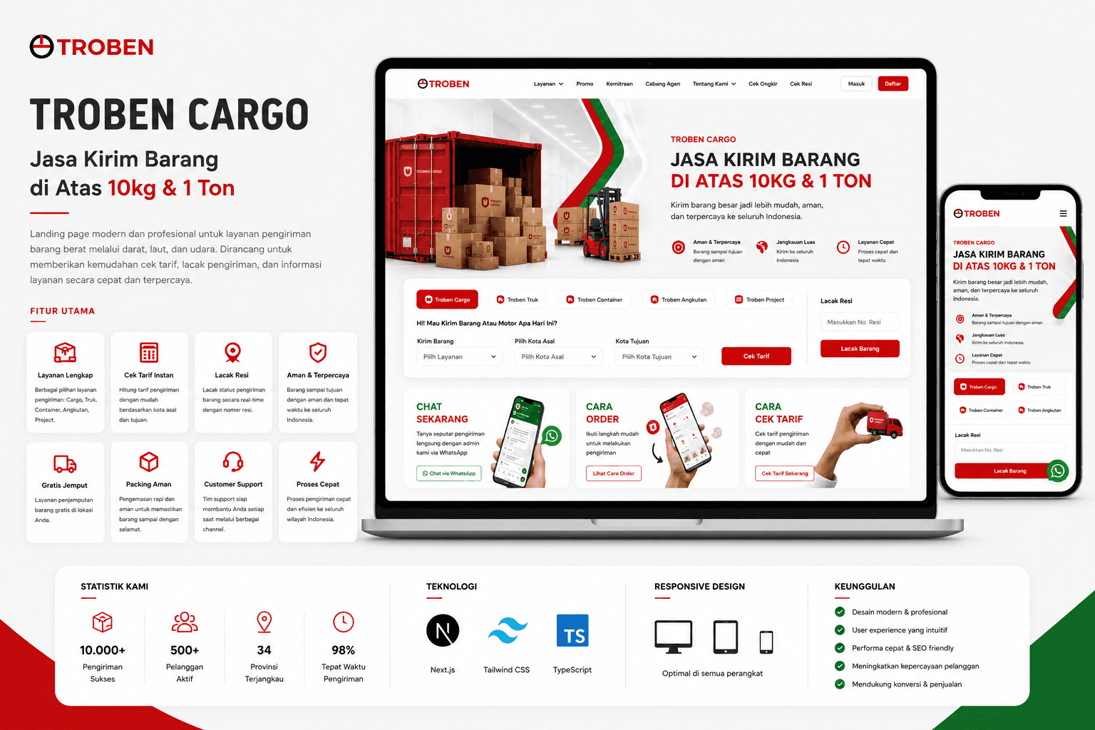 Trawlbens TROBEN logistics landing page with cargo services and rate tools